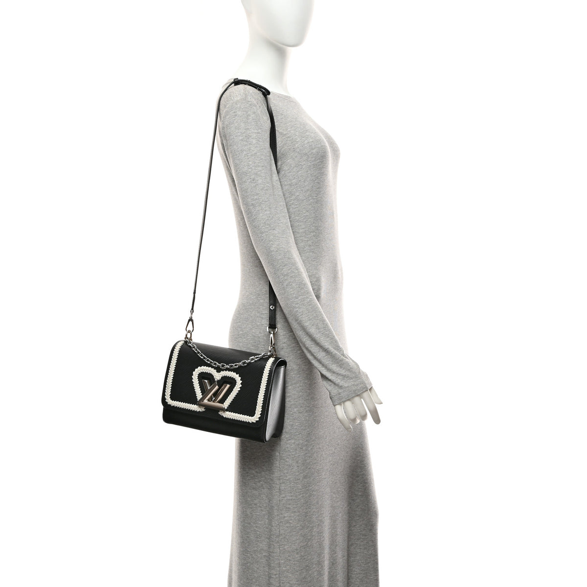 Epi Whipstitch Heart Twist Shoulder Bag MM Black