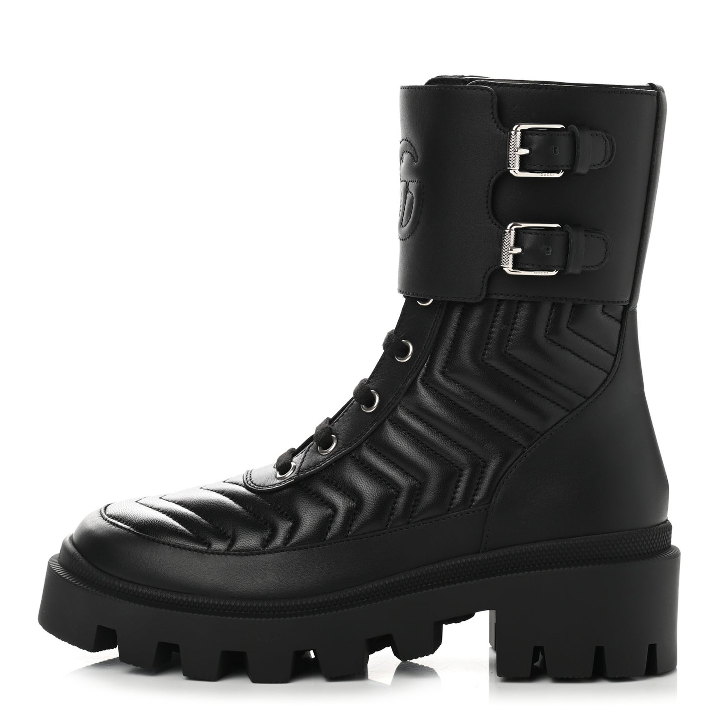 Nappa Frances GG Matelasse Platform Combat Boots 36 Black