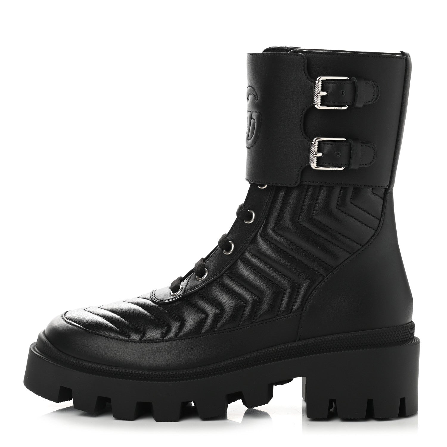 Gucci Nappa Frances GG Matelasse Platform Combat Boots 36 Black 1 of 9