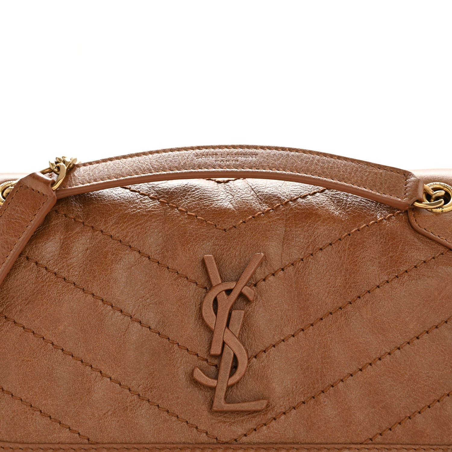 Saint Laurent Crinkled Calfskin Matelasse Monogram Baby Niki Chain Satchel Light Caramel 8 of 10