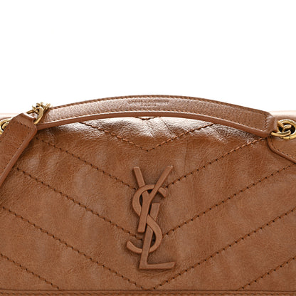 Saint Laurent Crinkled Calfskin Matelasse Monogram Baby Niki Chain Satchel Light Caramel 8 of 10