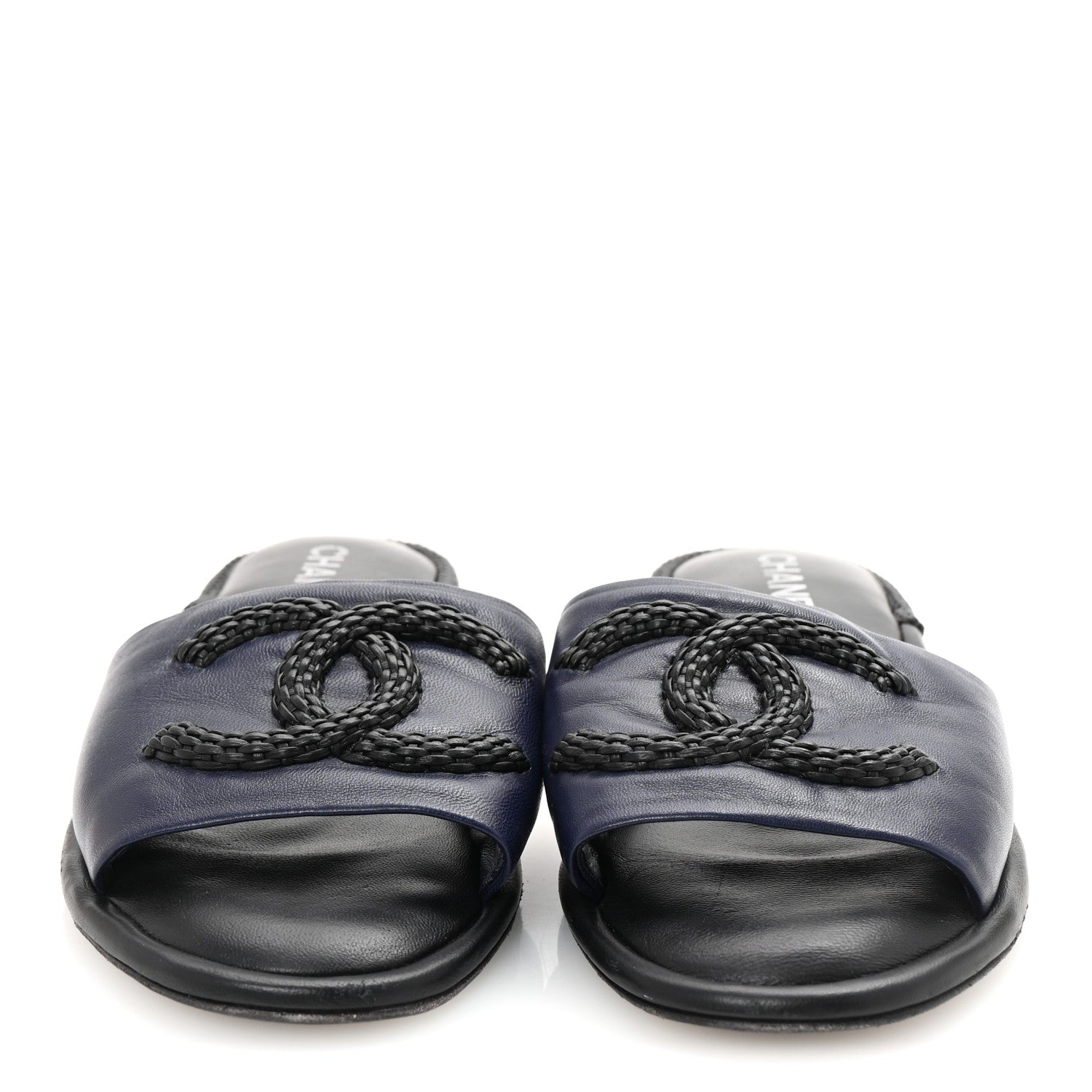 Chanel Lambskin CC Braided Mules 40 Navy Blue Black 3 of 10