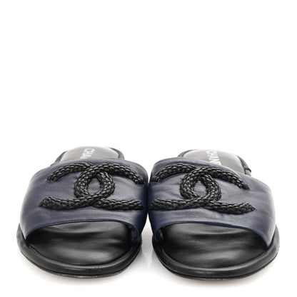 Chanel Lambskin CC Braided Mules 40 Navy Blue Black 3 of 10