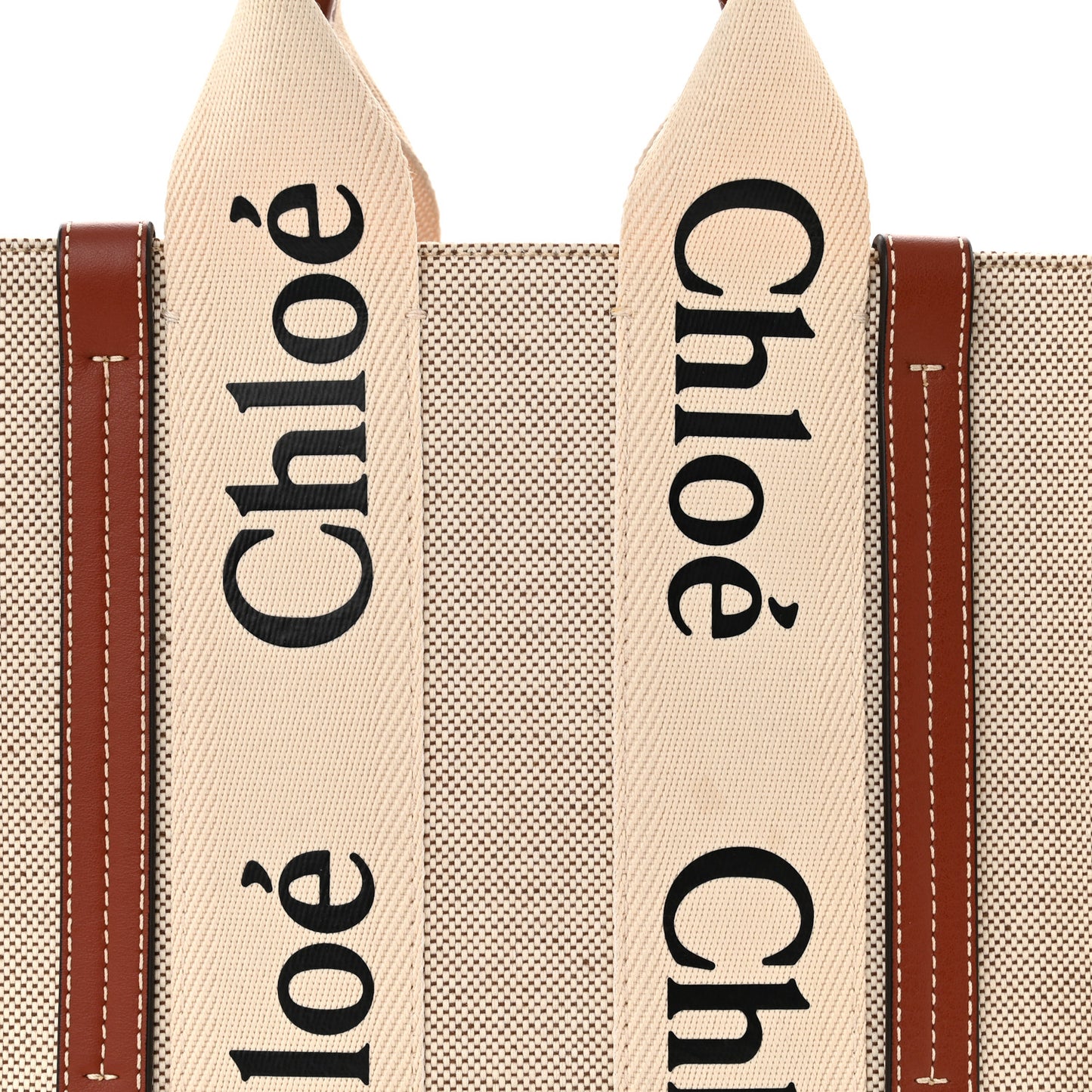 Cotton Calfskin Small Woody Ribbon Tote White Brown