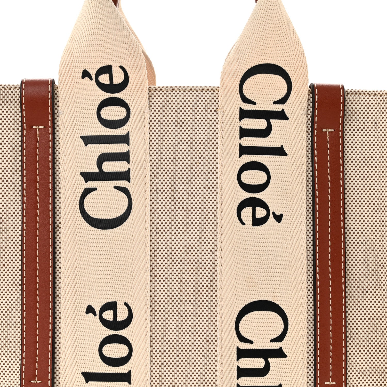 Chloe Cotton Calfskin Small Woody Ribbon Tote White Brown 8 of 12