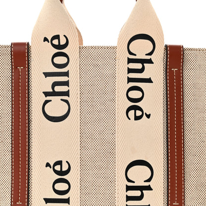 Chloe Cotton Calfskin Small Woody Ribbon Tote White Brown 8 of 12