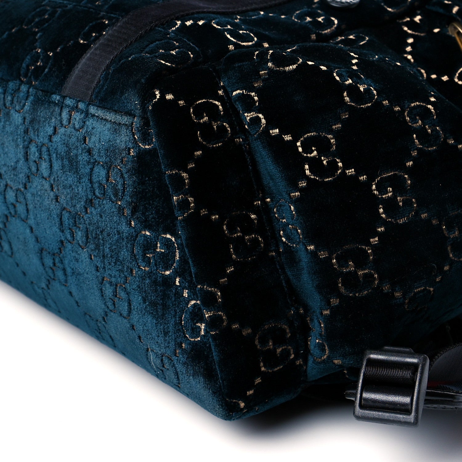 Gucci Velvet GG Monogram Web Medium Double Buckle Backpack Blue Beige Black 10 of 10