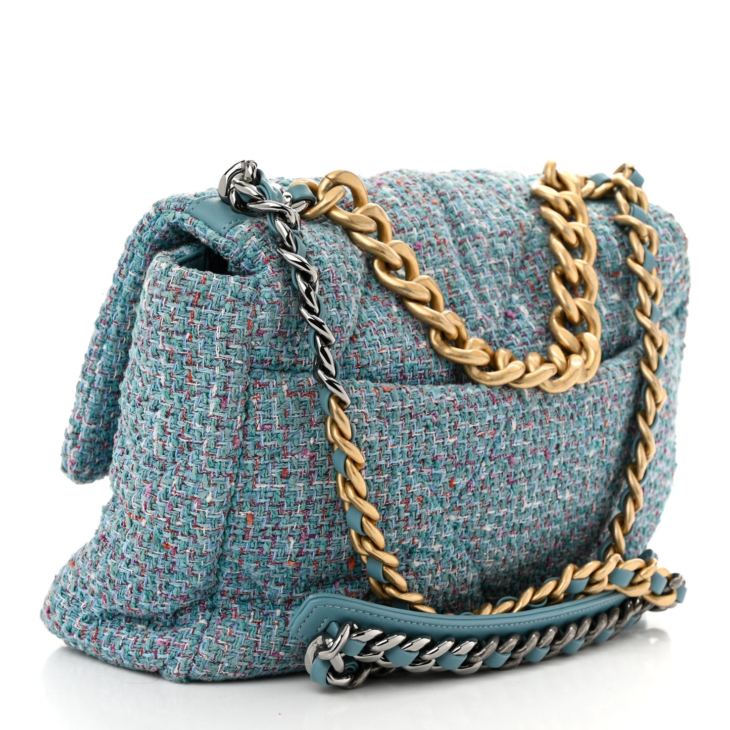 Tweed Quilted Large Chanel 19 Flap Blue