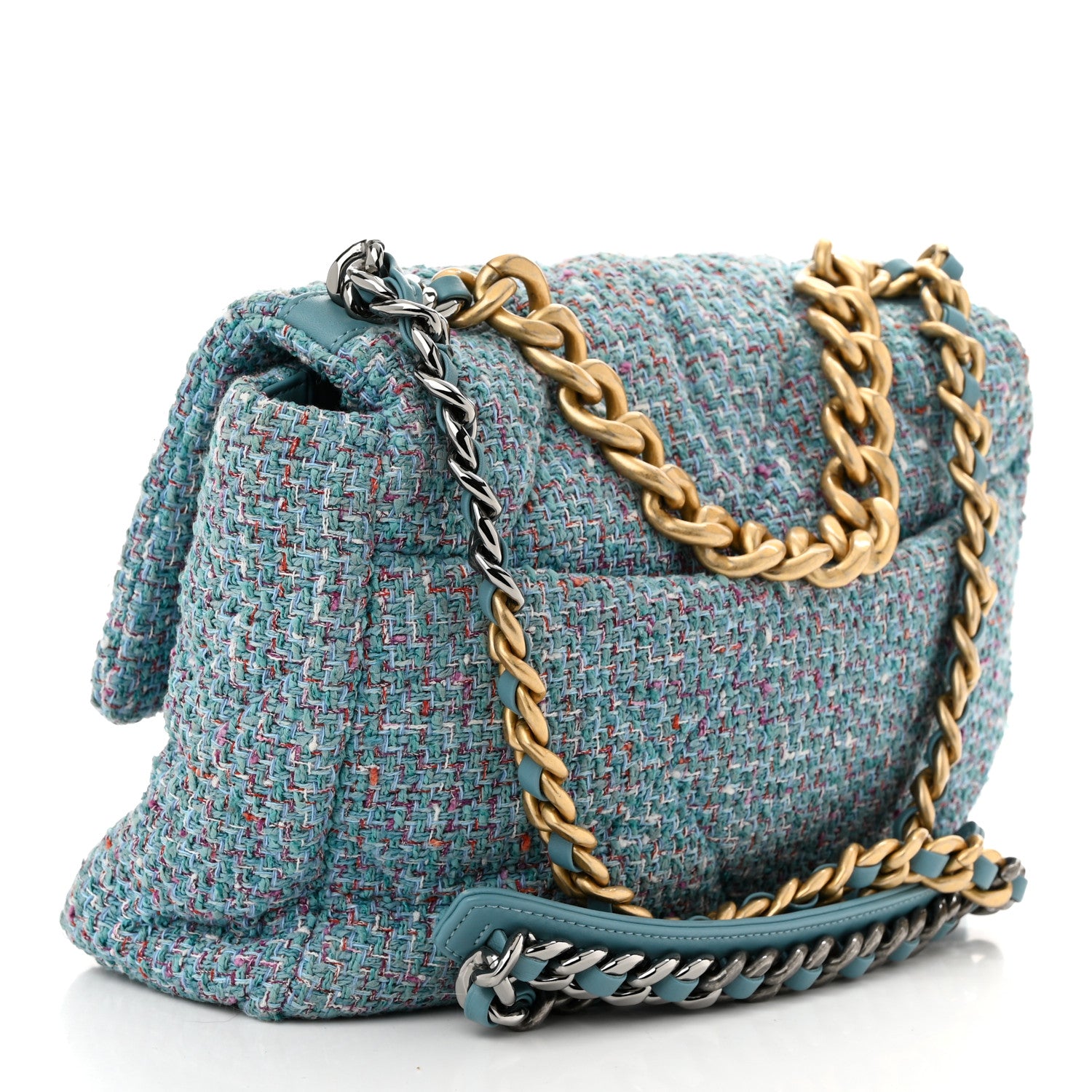 Chanel Tweed Quilted Large Chanel 19 Flap Blue 3 of 10