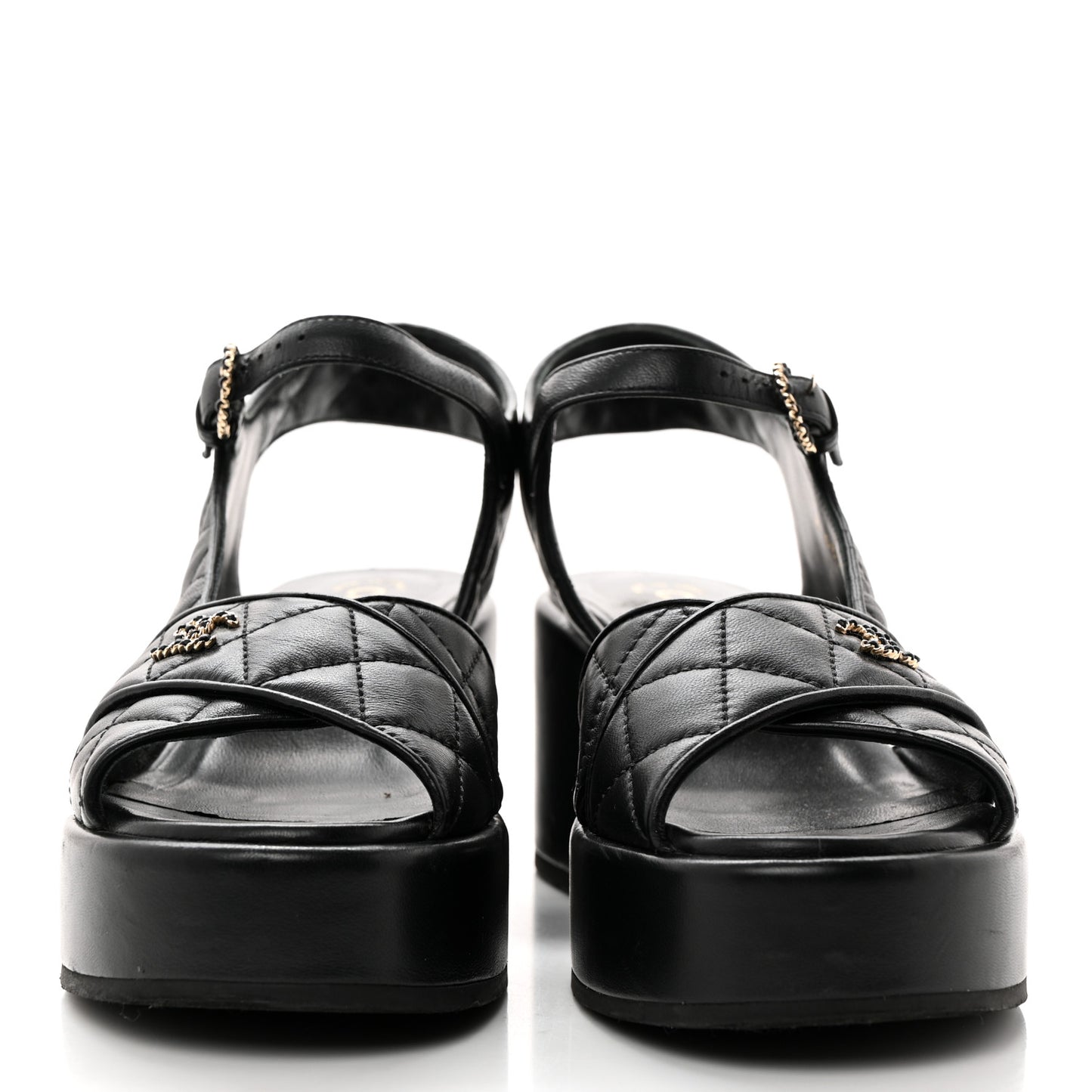 Lambskin Quilted CC Platform Sandals 38 Black