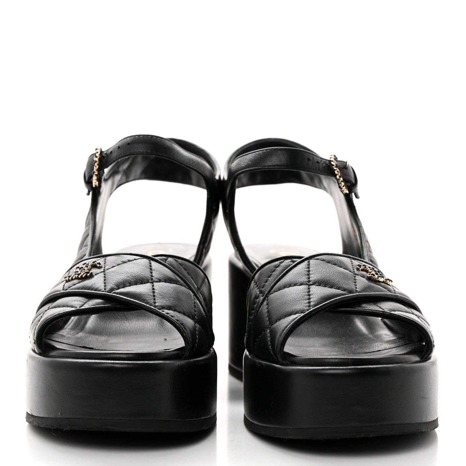 Chanel Lambskin Quilted CC Platform Sandals 38 Black 2 of 8