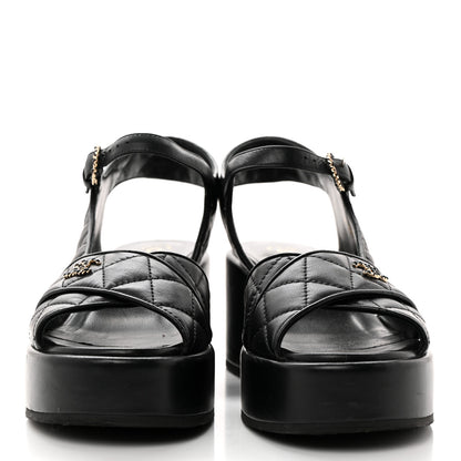 Chanel Lambskin Quilted CC Platform Sandals 38 Black 2 of 8