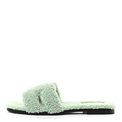Hermes Woolskin Oran Sandals 38.5 Vert D’Eau 1 of 11