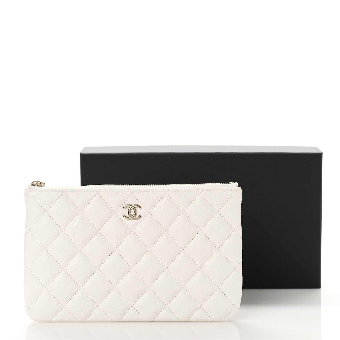Caviar Quilted Cosmetic Case White