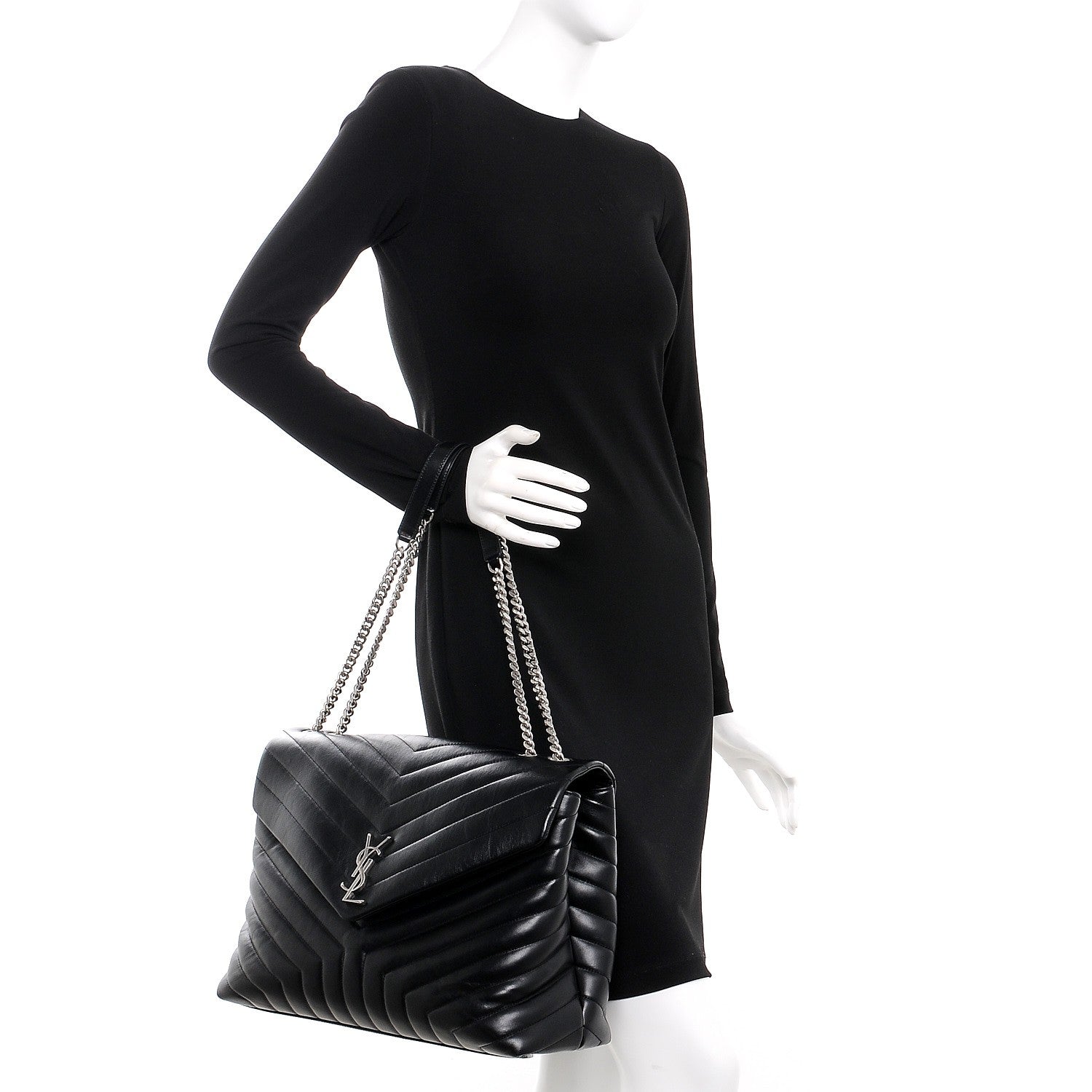 Saint Laurent Calfskin Y Quilted Monogram Large Loulou Chain Satchel Black 3 of 11