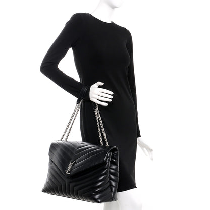 Saint Laurent Calfskin Y Quilted Monogram Large Loulou Chain Satchel Black 3 of 11