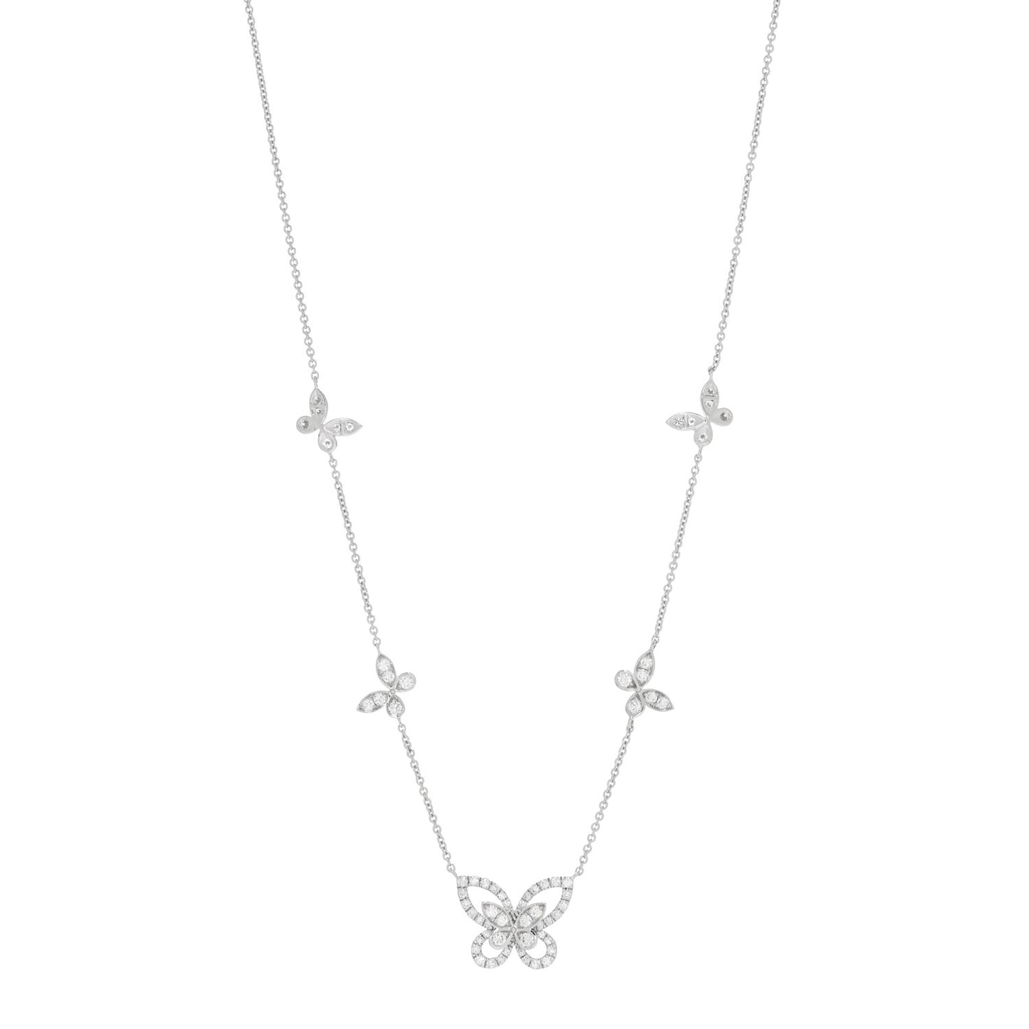 18K White Gold Diamond Multi Butterfly Silhouette Pendant Necklace