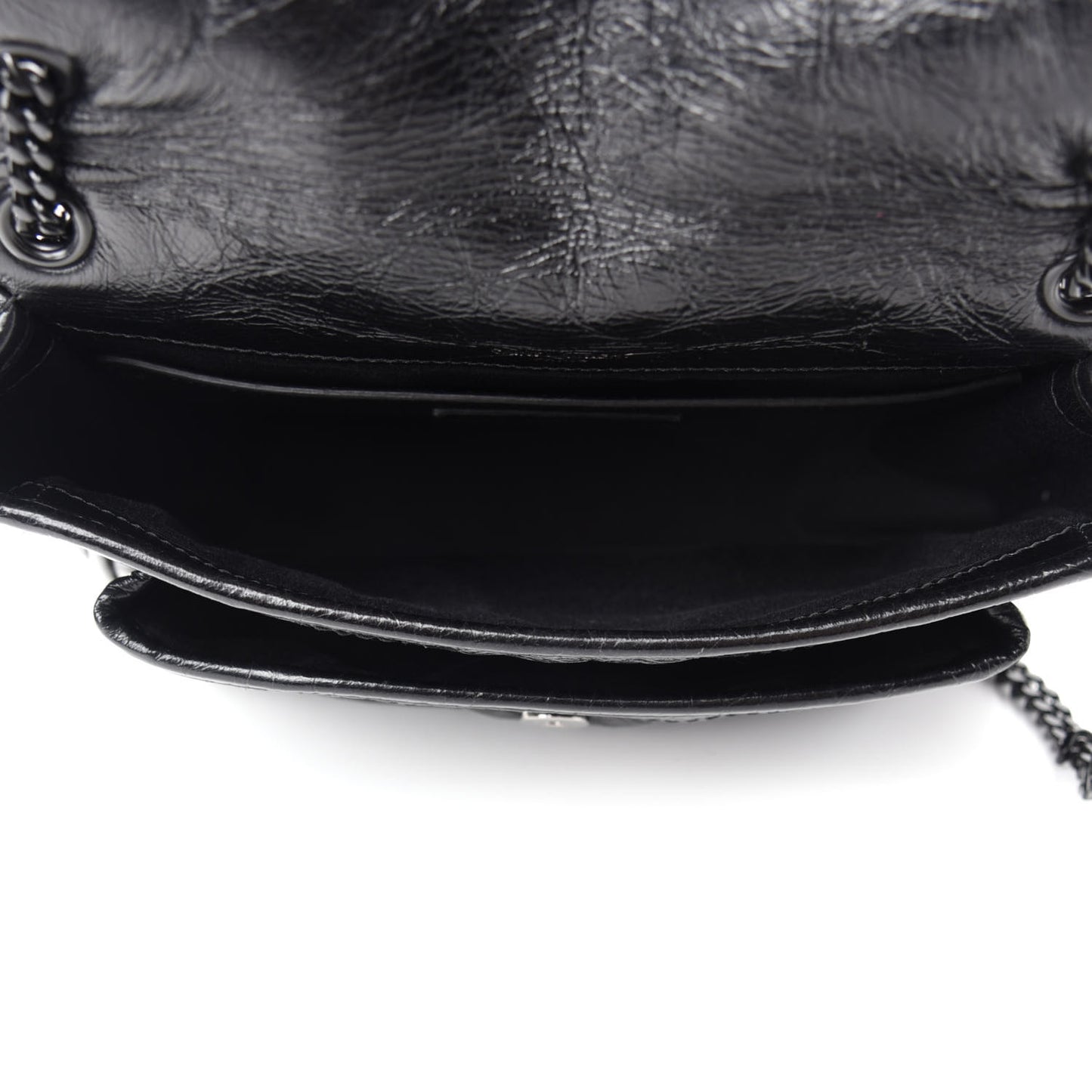 Crinkled Calfskin Matelasse Monogram Baby Niki Chain Satchel Black