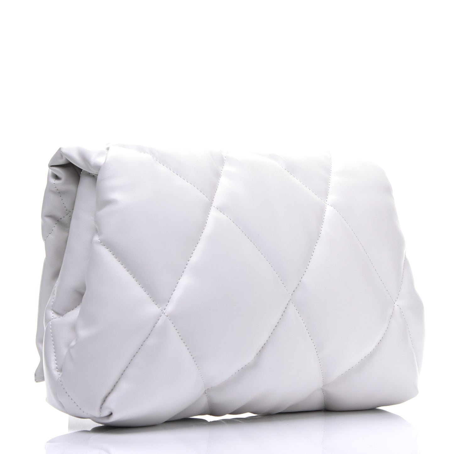 Nappa Calfskin Quilted Touch B Puffy Clutch White