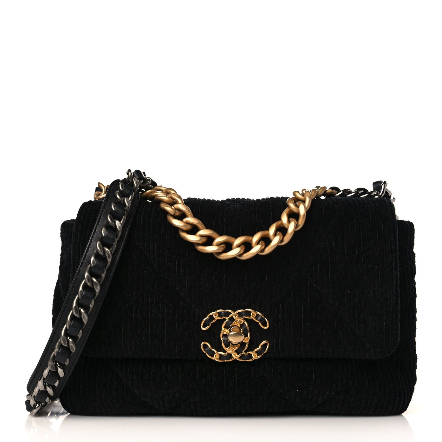 Corduroy Quilted Medium Chanel 19 Flap Black
