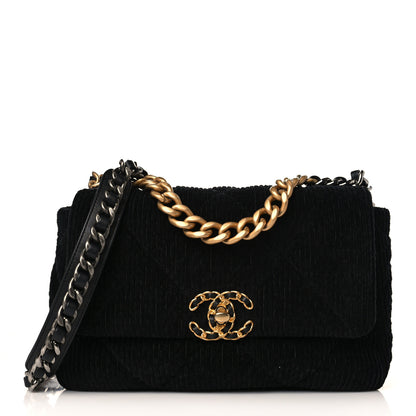 Chanel Corduroy Quilted Medium Chanel 19 Flap Black 1 of 9