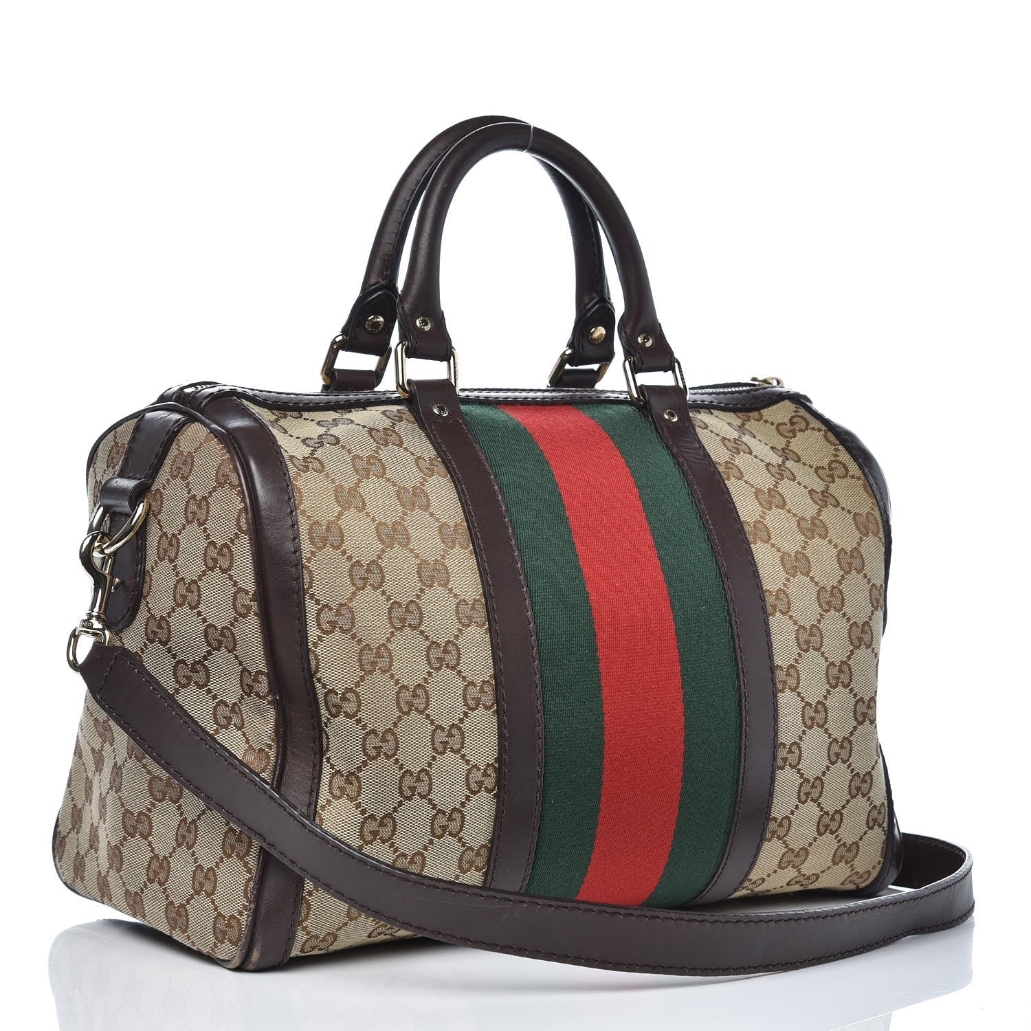 Gucci Monogram Vintage Web Medium Boston Dark Brown 3 of 14