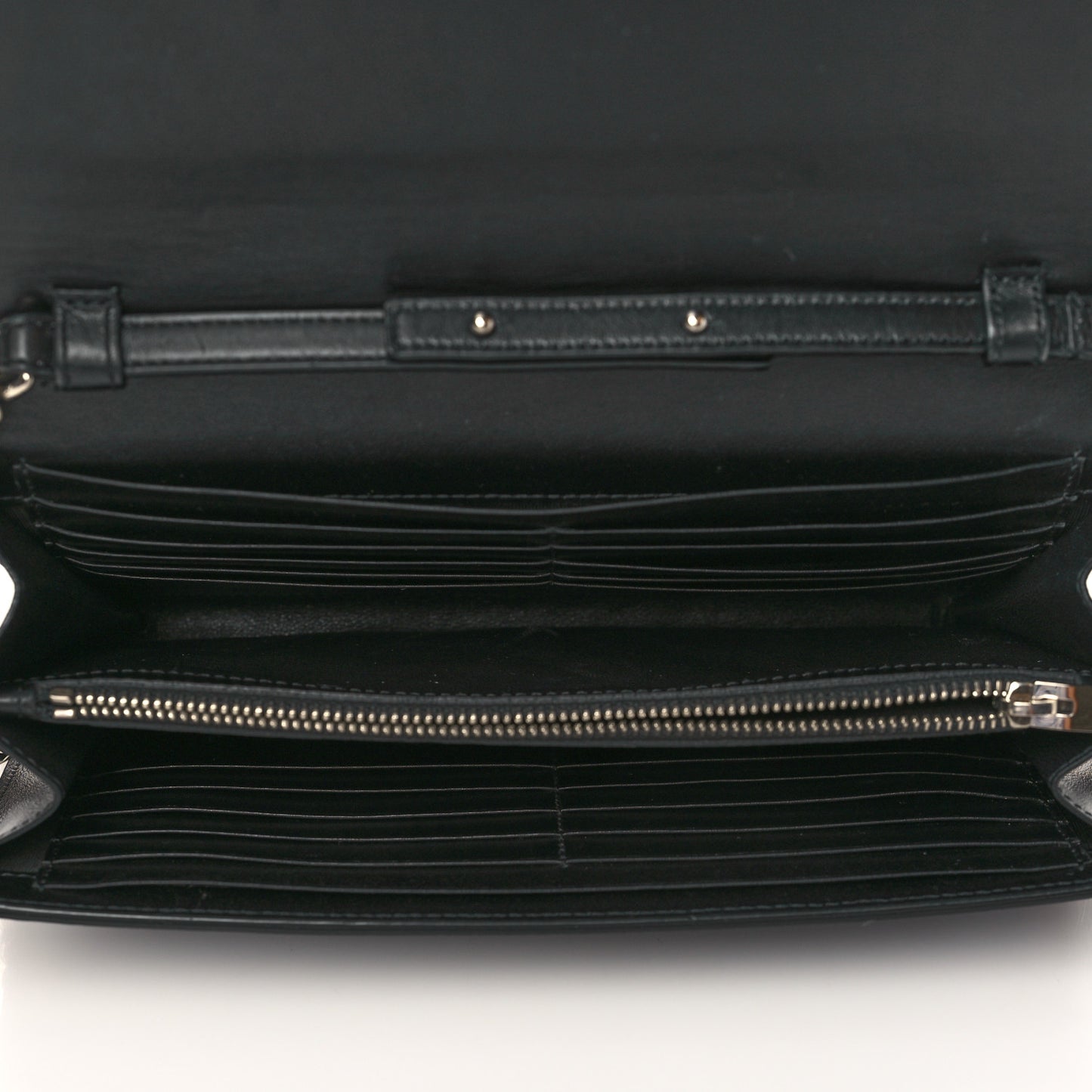 Calfskin Crocodile Embossed Monogram Chain Wallet Black