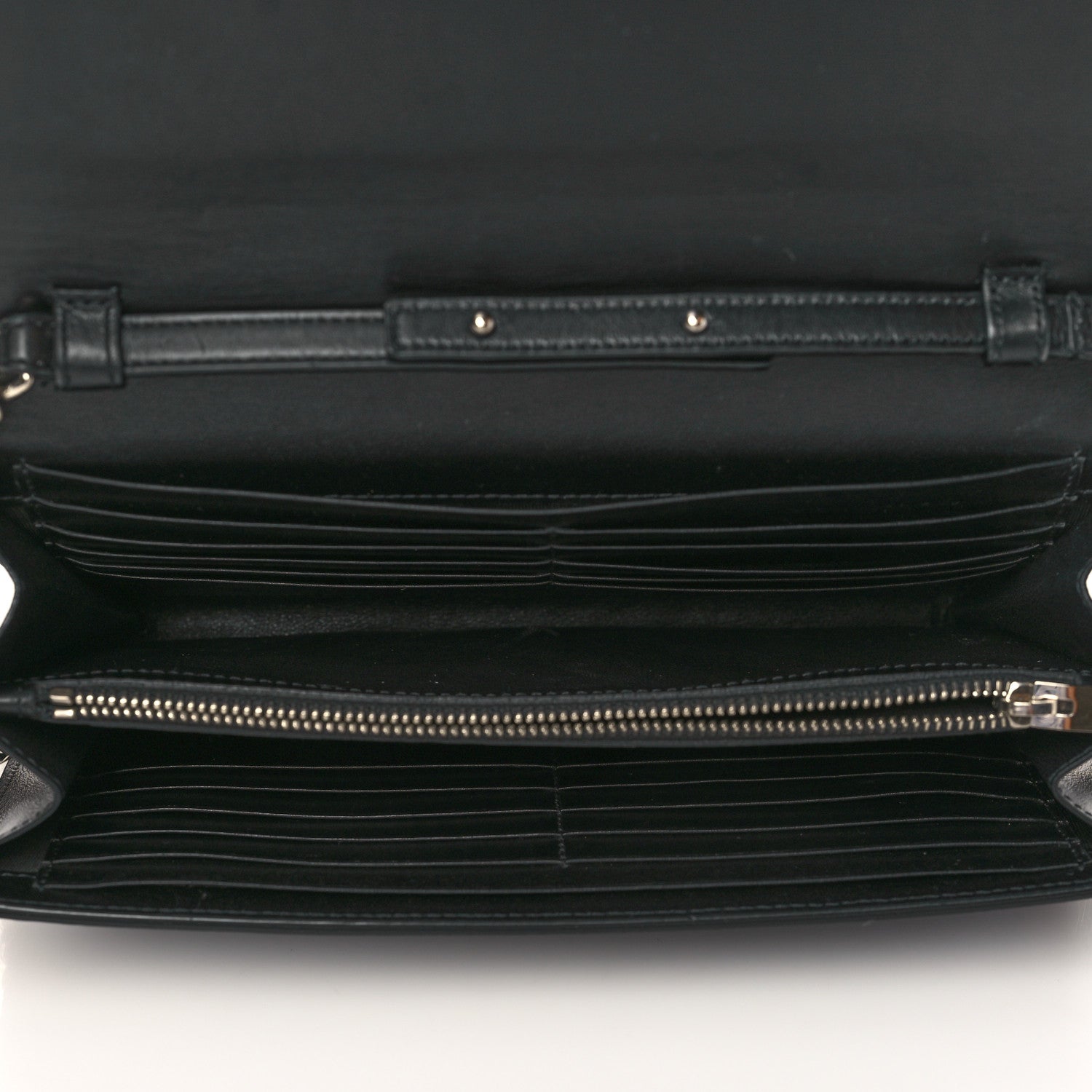 Saint Laurent Calfskin Crocodile Embossed Monogram Chain Wallet Black 6 of 10