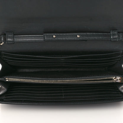 Saint Laurent Calfskin Crocodile Embossed Monogram Chain Wallet Black 6 of 10