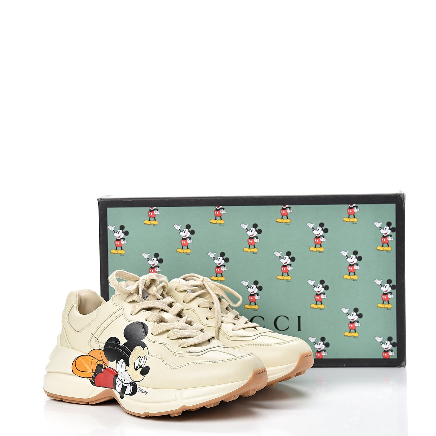 X DISNEY Calfskin Mickey Mouse Womens Rhyton Sneakers 38.5 Ivory