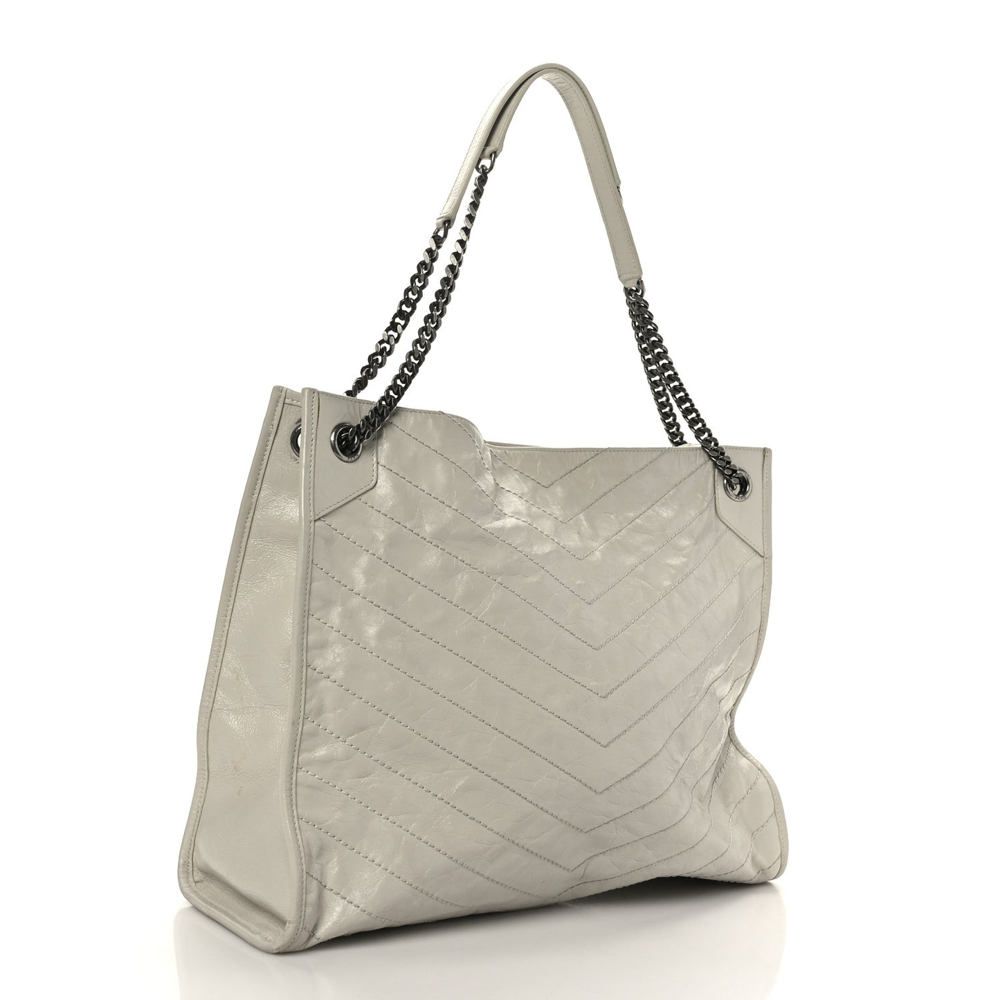 Crinkled Calfskin Matelasse Monogram Large Niki Shopper Tote Cream Soft