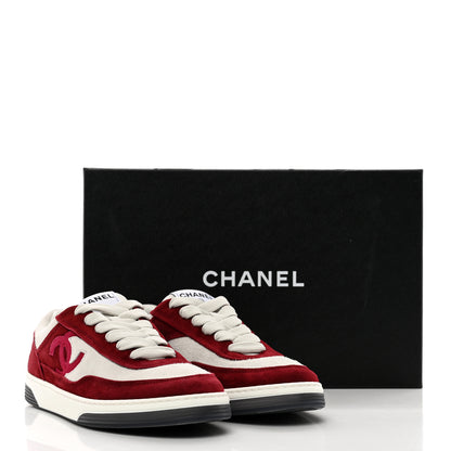 Chanel Suede Kidskin Womens CC Sneakers 38 Burgundy White 9 of 9