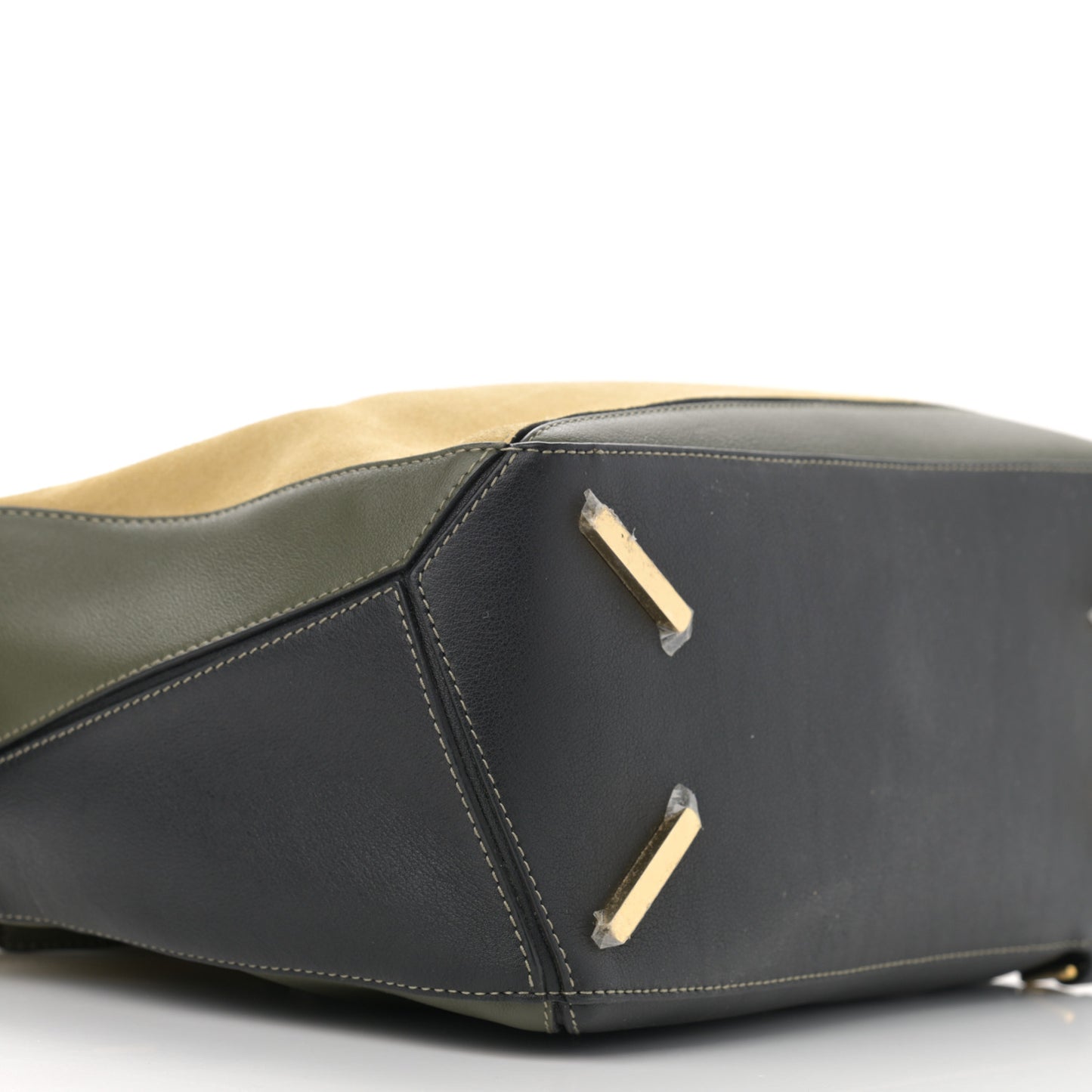 Calfskin Suede Medium Puzzle Bag Gold Avocado Green