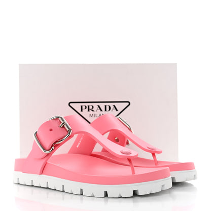 Prada EVA Rubber Buckled Lug Sole 20mm Thong Sandals 40 Begonia 9 of 9