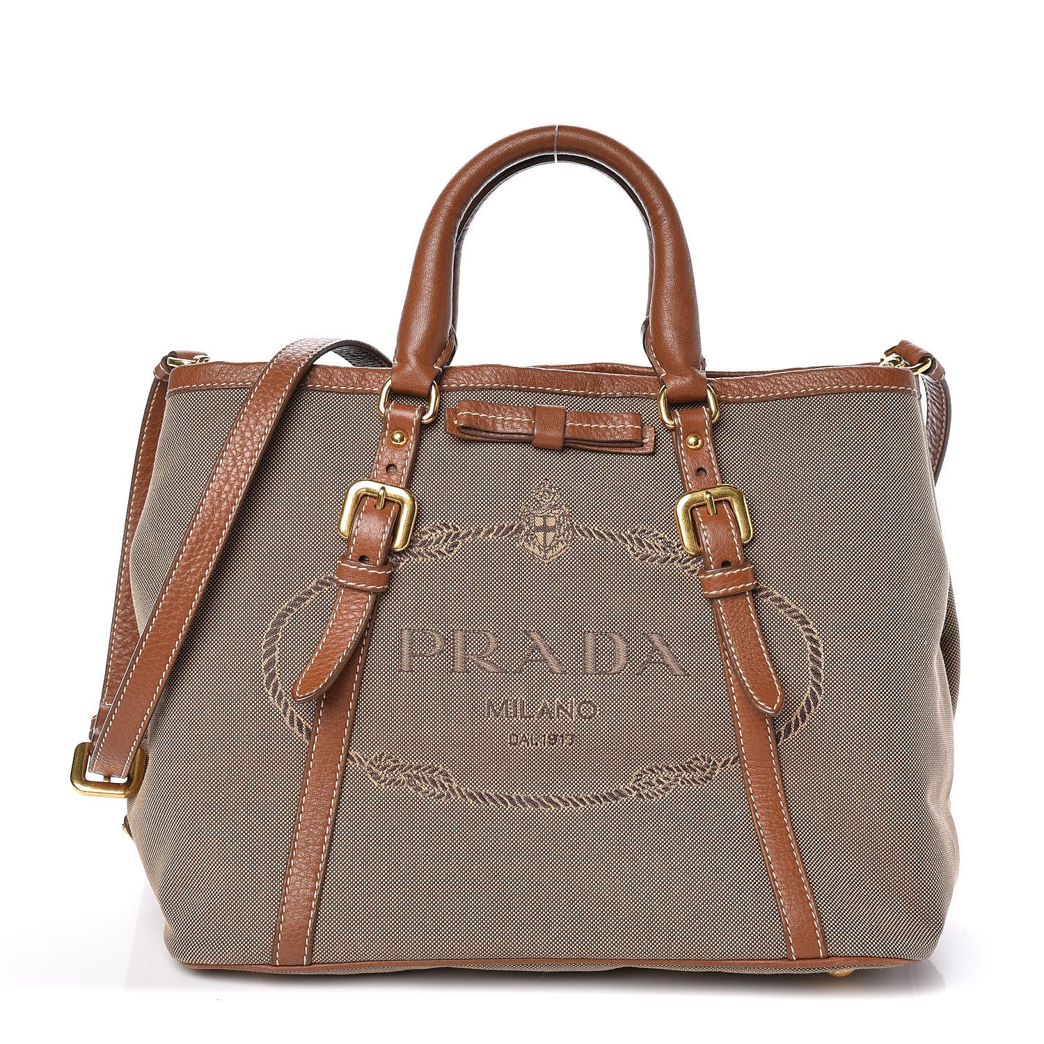 Prada Jacquard Logo Tote Corda Brandy 1 of 10