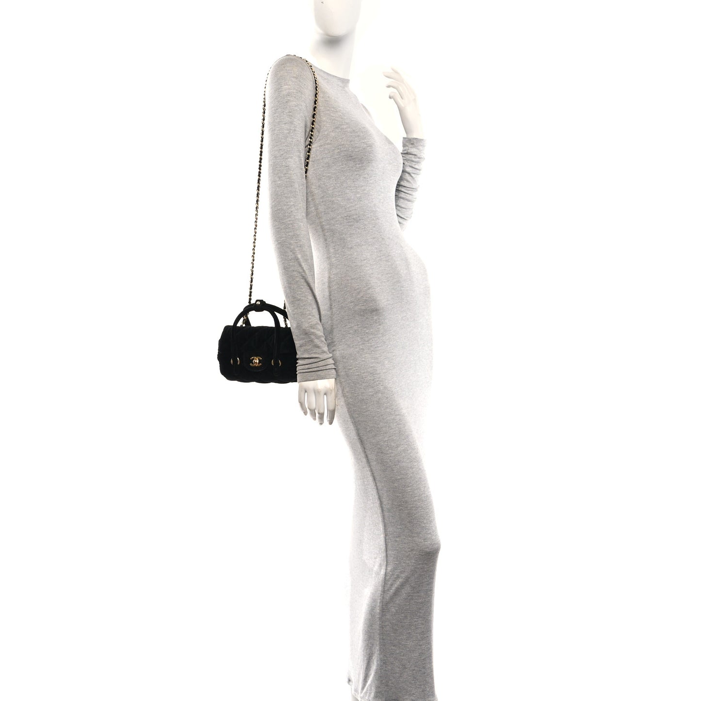 Velvet Quilted Mini Top Handle Flap Black