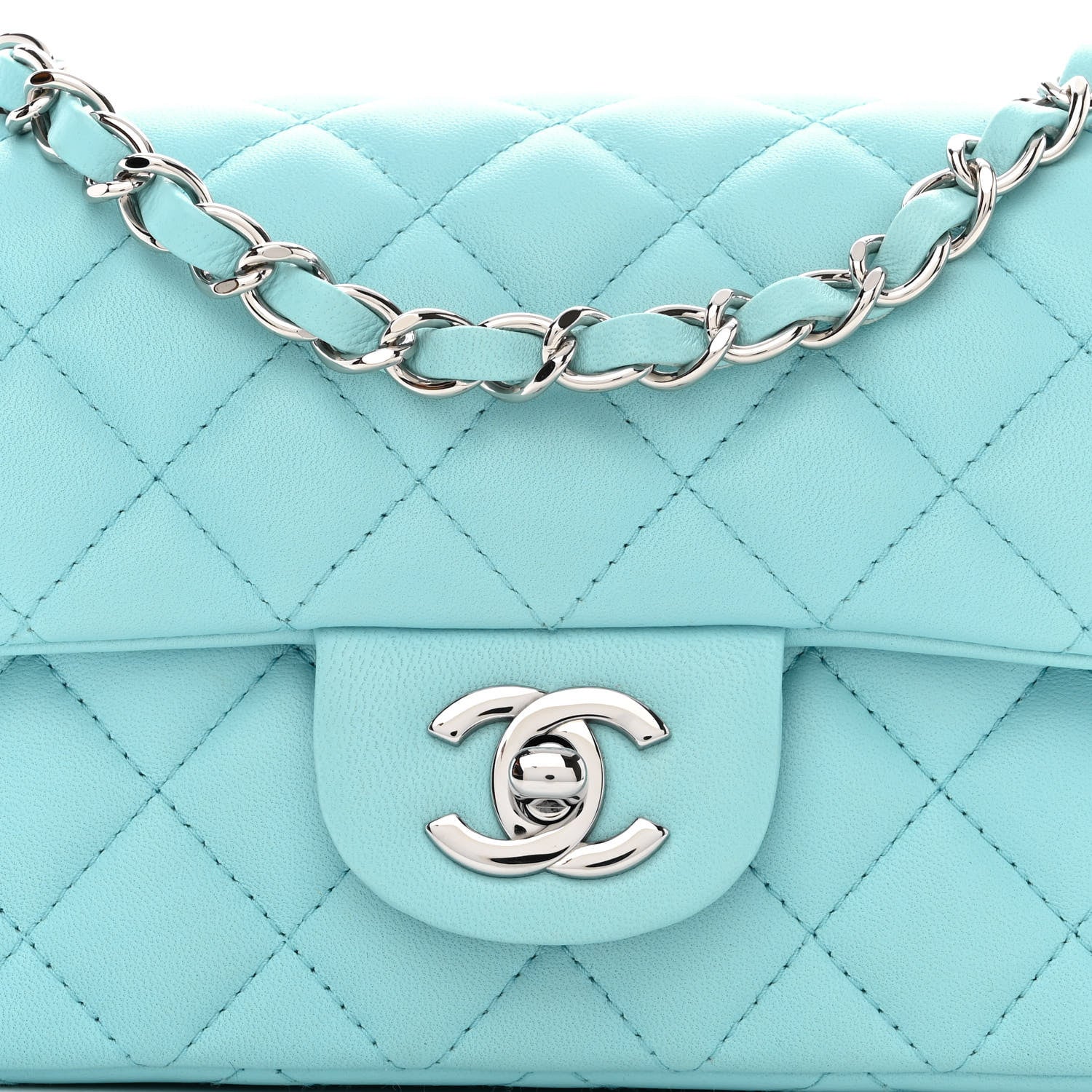 Chanel Lambskin Quilted Mini Rectangular Flap Light Blue 8 of 11
