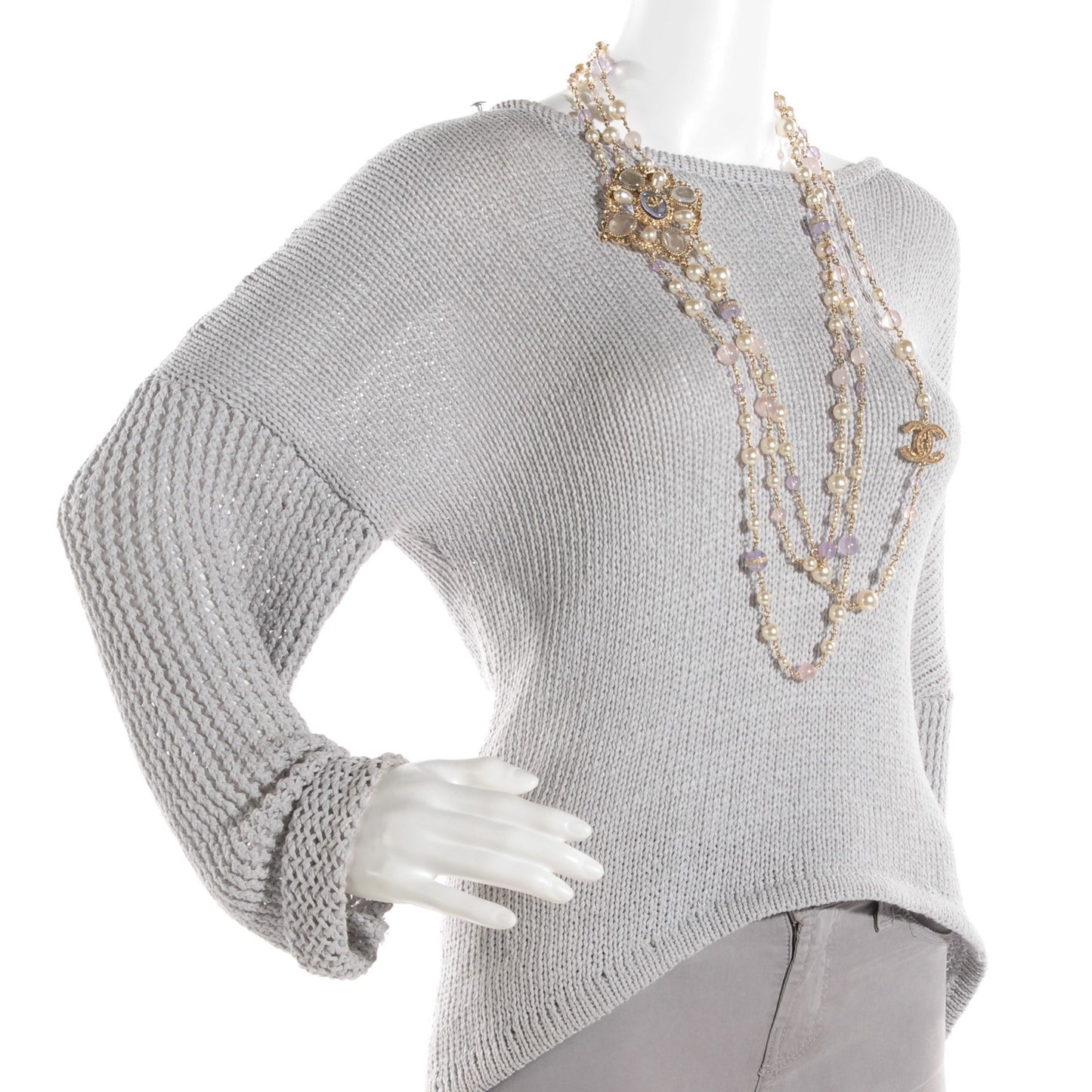 Pearl Beaded Baroque Cross Multi Strand Necklace Gold Pink