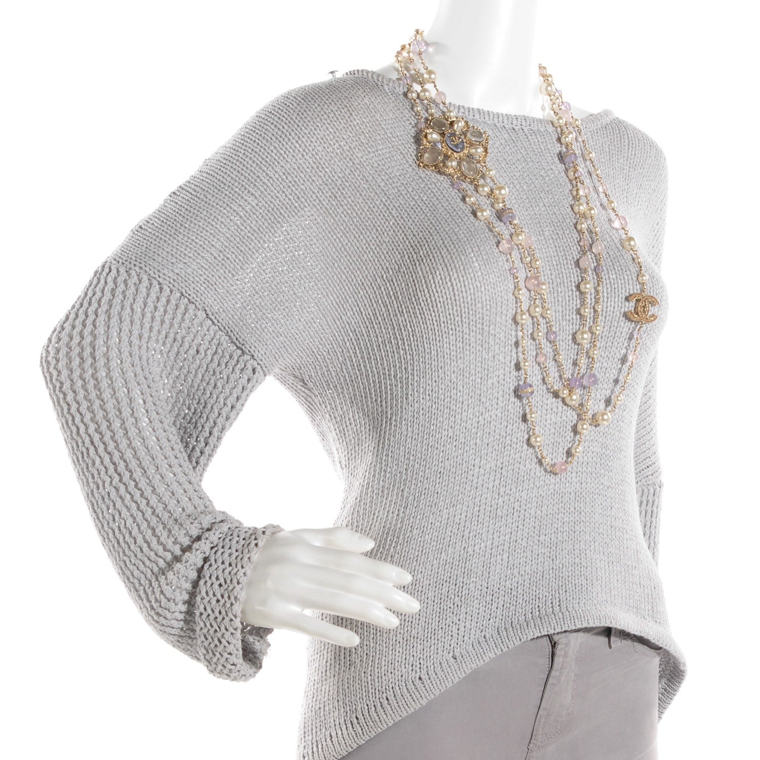 Chanel Pearl Beaded Baroque Cross Multi Strand Necklace Gold Pink 2 of 5