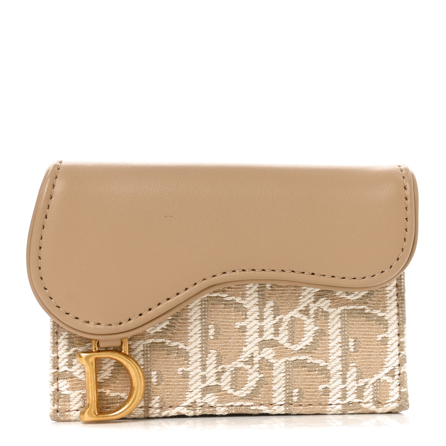 Christian Dior Smooth Calfskin Oblique Saddle Bloom Card Holder Beige 1 of 7