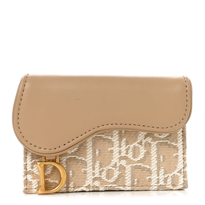 Christian Dior Smooth Calfskin Oblique Saddle Bloom Card Holder Beige 1 of 7