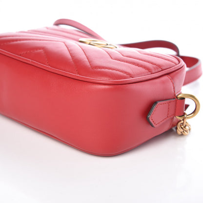 Gucci Calfskin Matelasse Mini GG Marmont Chain Shoulder Bag Hibiscus Red 9 of 9