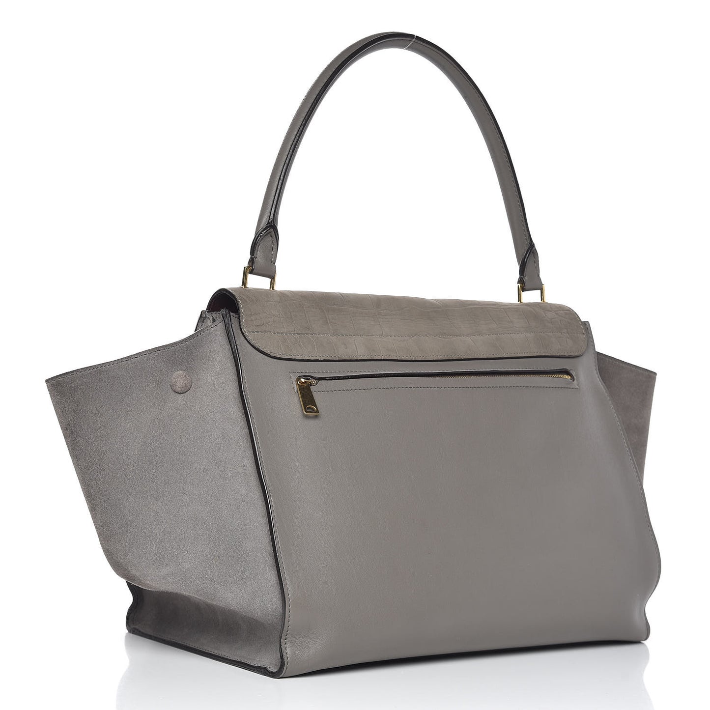 Crocodile Embossed Calfskin Suede Large Trapeze Grey