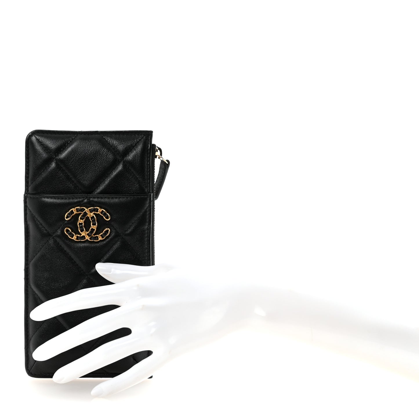 Goatskin Quilted Chanel 19 Flat Wallet Pouch Black