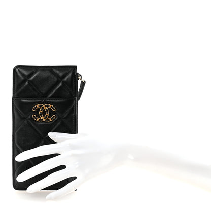 Chanel Goatskin Quilted Chanel 19 Flat Wallet Pouch Black 3 of 14
