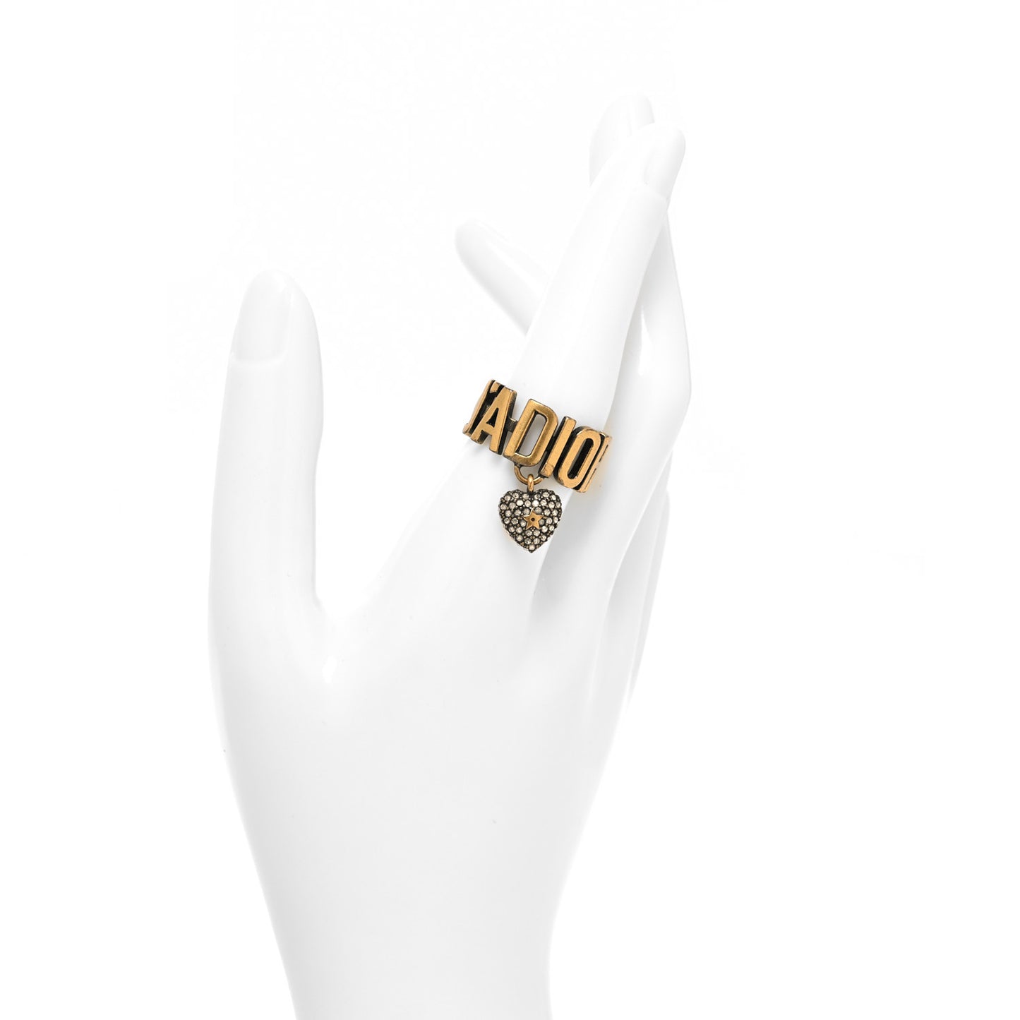 Metal J'Adior Crystal Heart Charm Ring L Gold