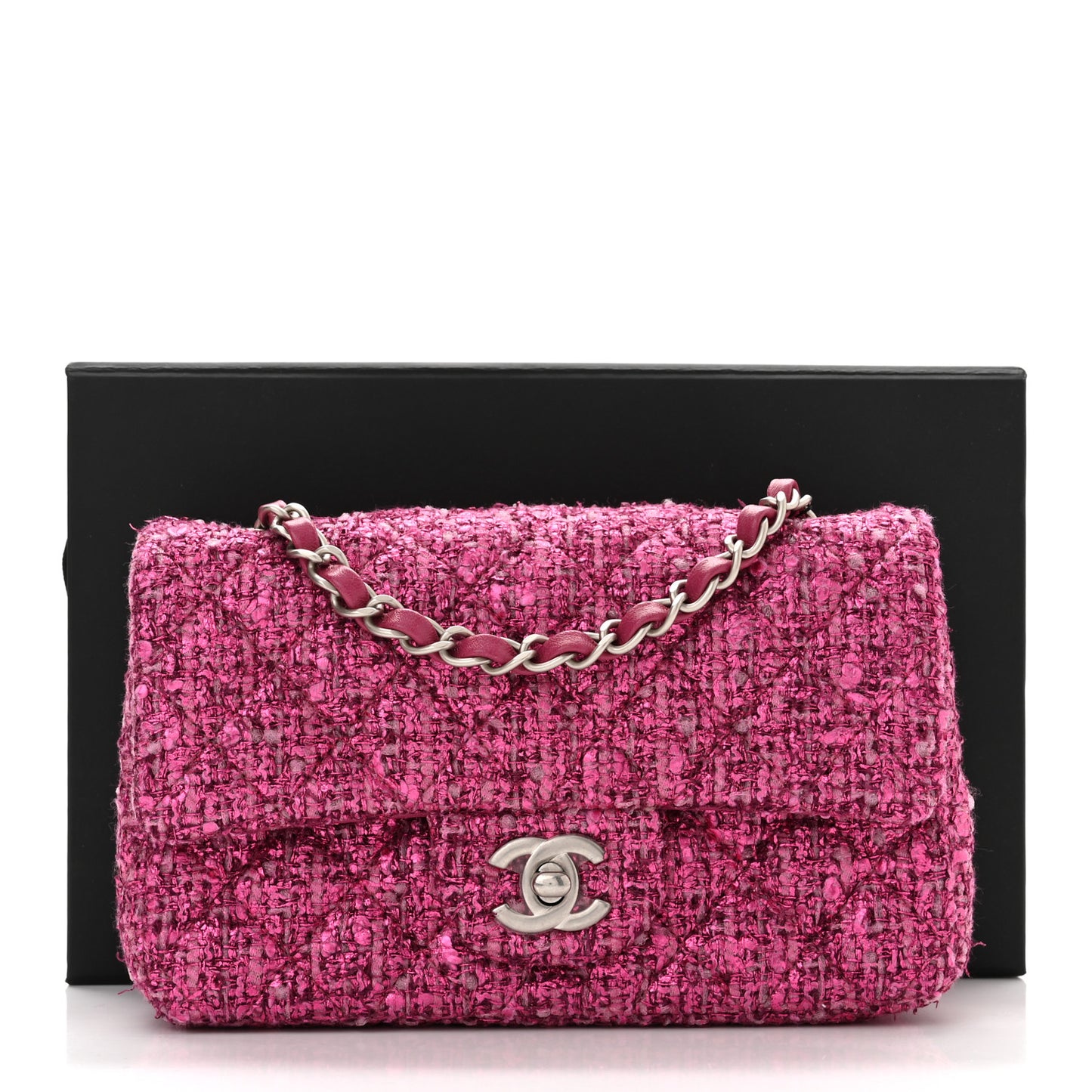 Metallic Tweed Quilted Mini Rectangular Flap Pink