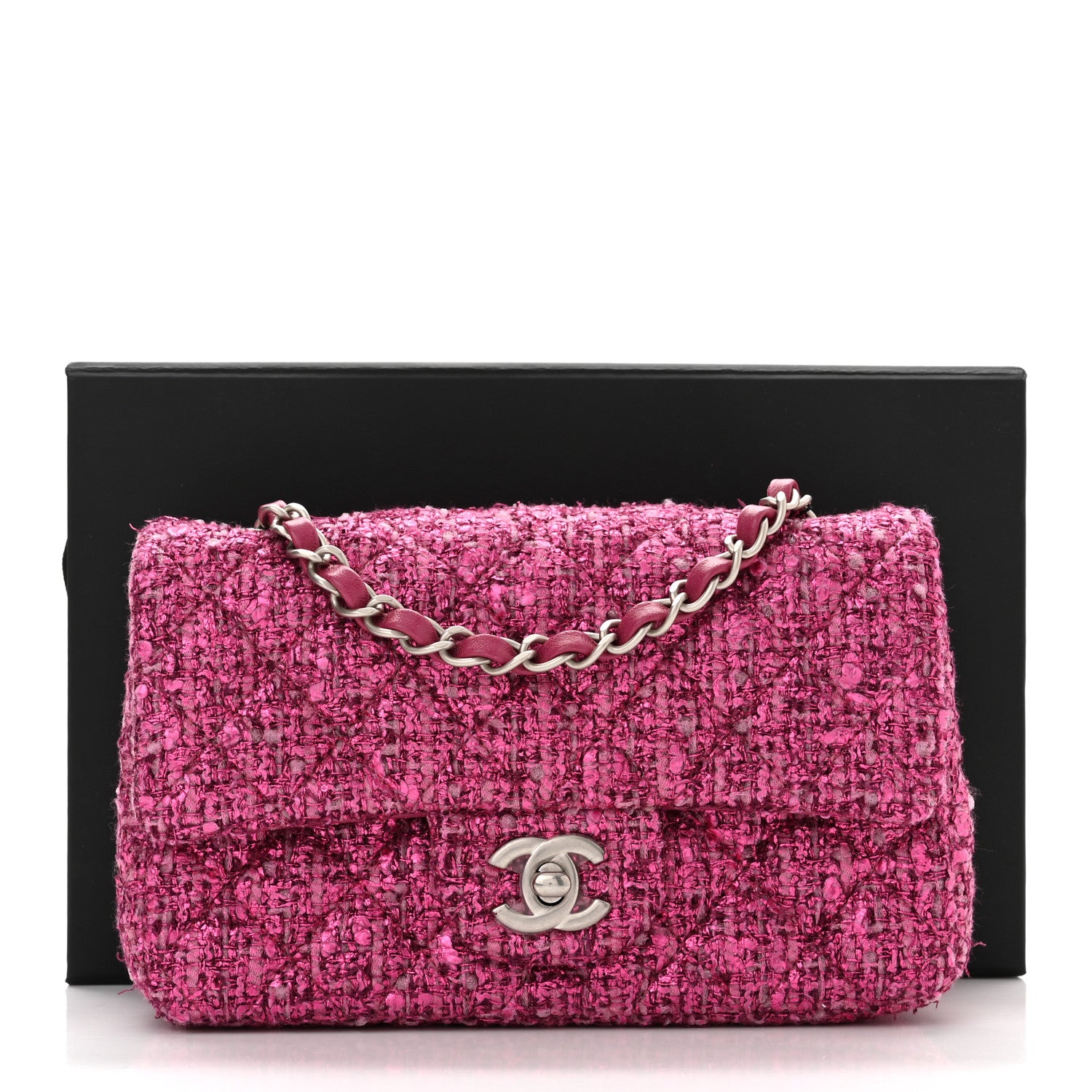 Chanel Metallic Tweed Quilted Mini Rectangular Flap Pink 11 of 11
