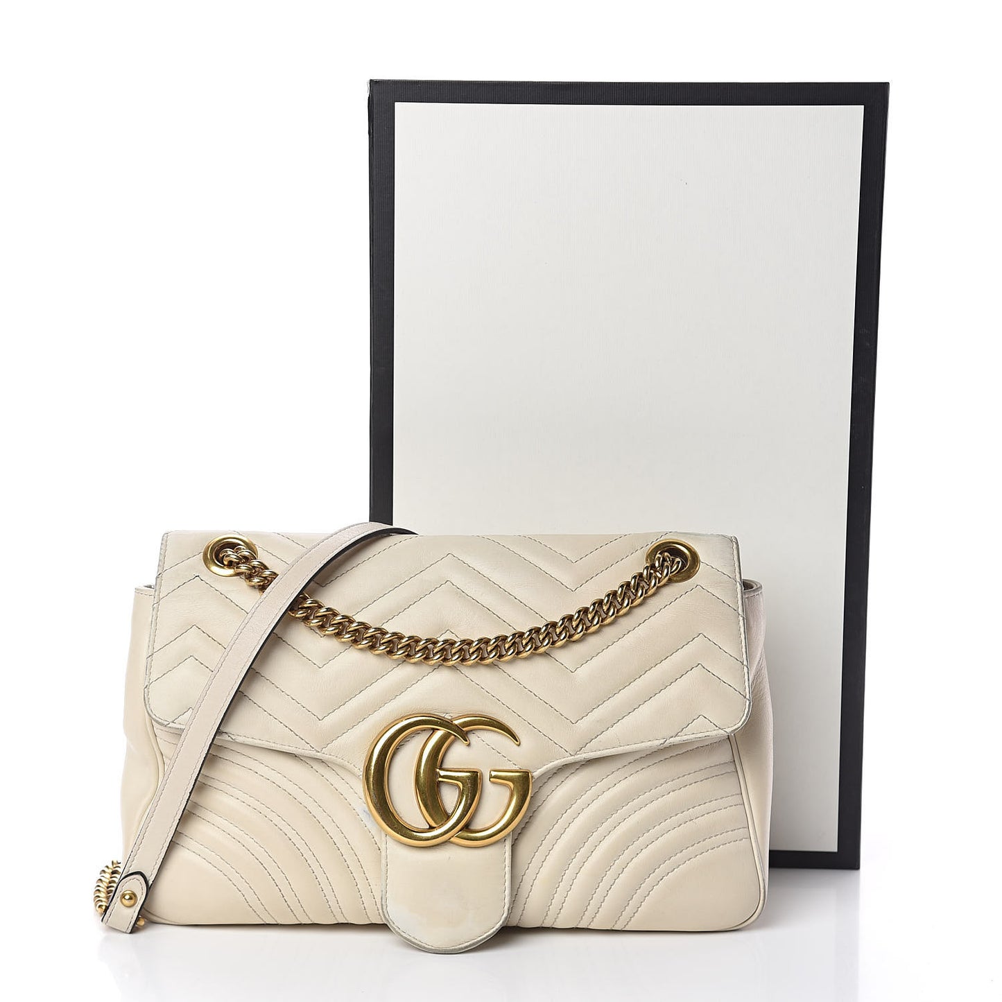Calfskin Matelasse Medium GG Marmont Shoulder Bag White