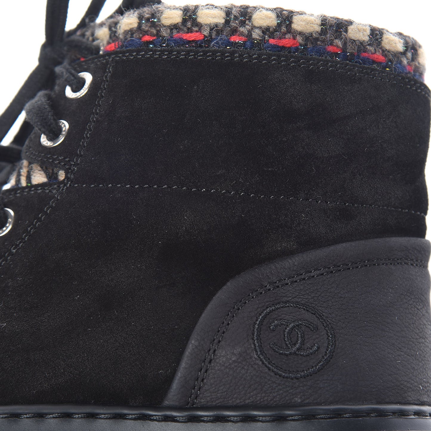 Suede Calfskin Tweed High Top Sneakers 36.5 Black